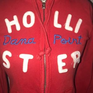 Hollister red zip up sweater with hoodie